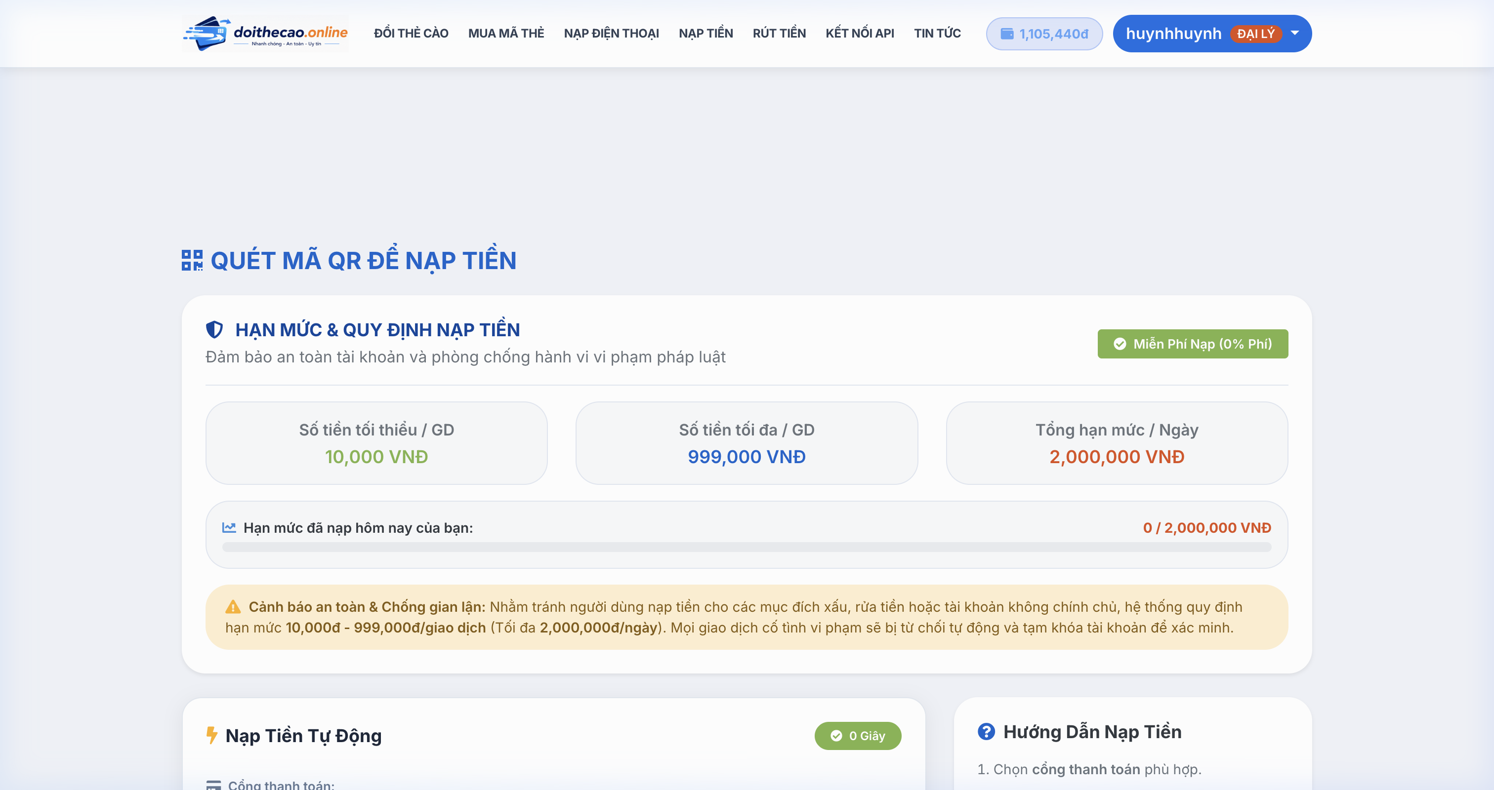 Hướng dẫn mua thẻ Vcoin (VTC) bước 2 nạp tiền tự động ngân hàng